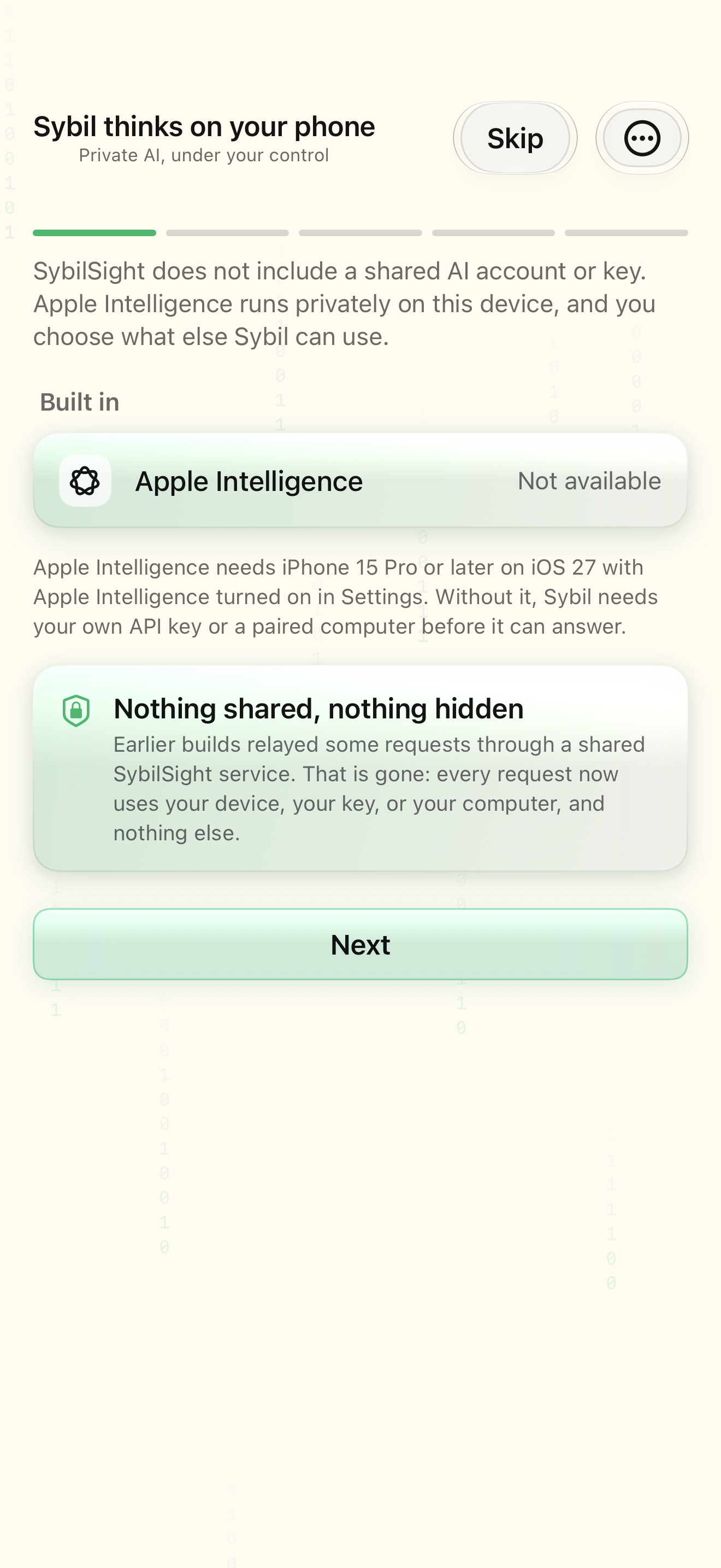 Choose and test the app’s AI connection native iOS screen