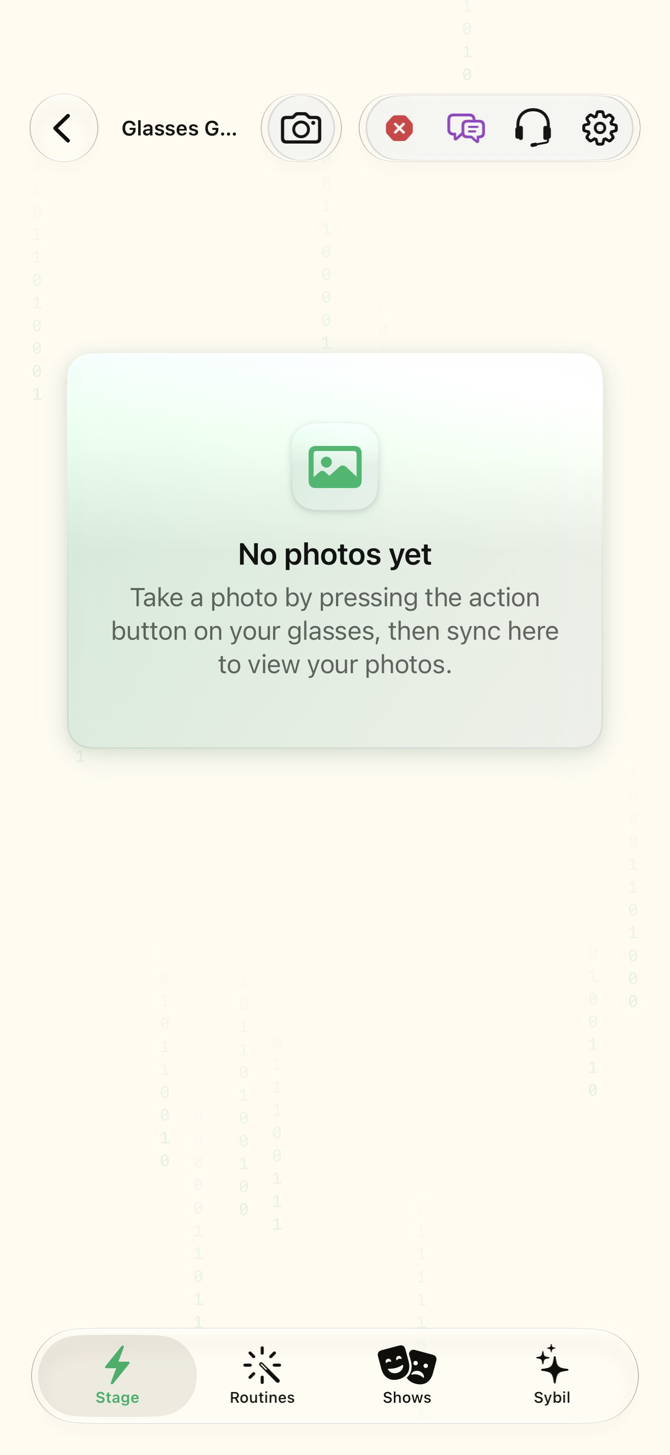 Capture, synchronize, and review glasses photos native iOS screen