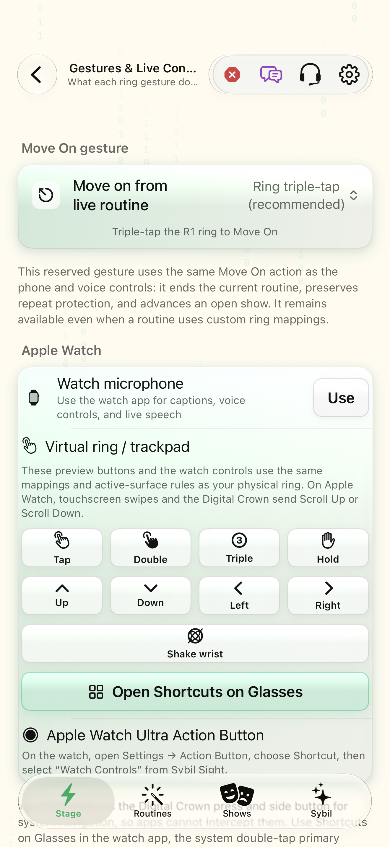 Reviewed synthetic app capture for Gestures & Live Controls