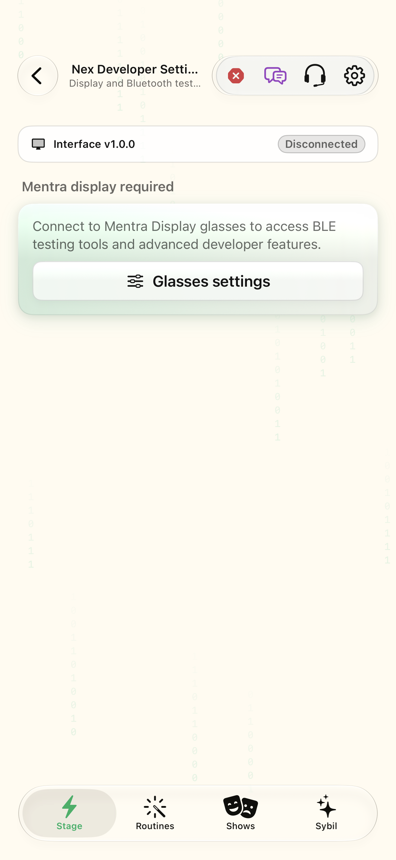 Native iOS Nexus developer settings screen