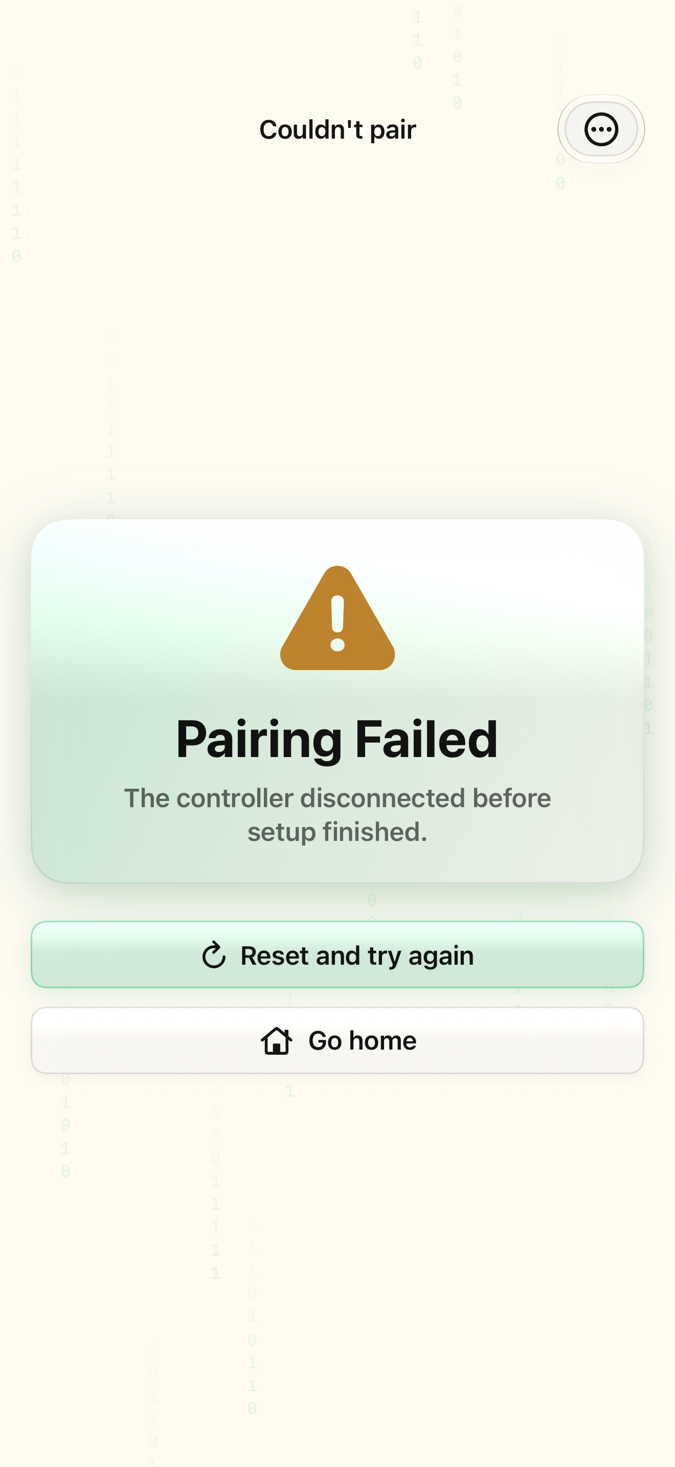 Native iOS Ring pairing failed screen
