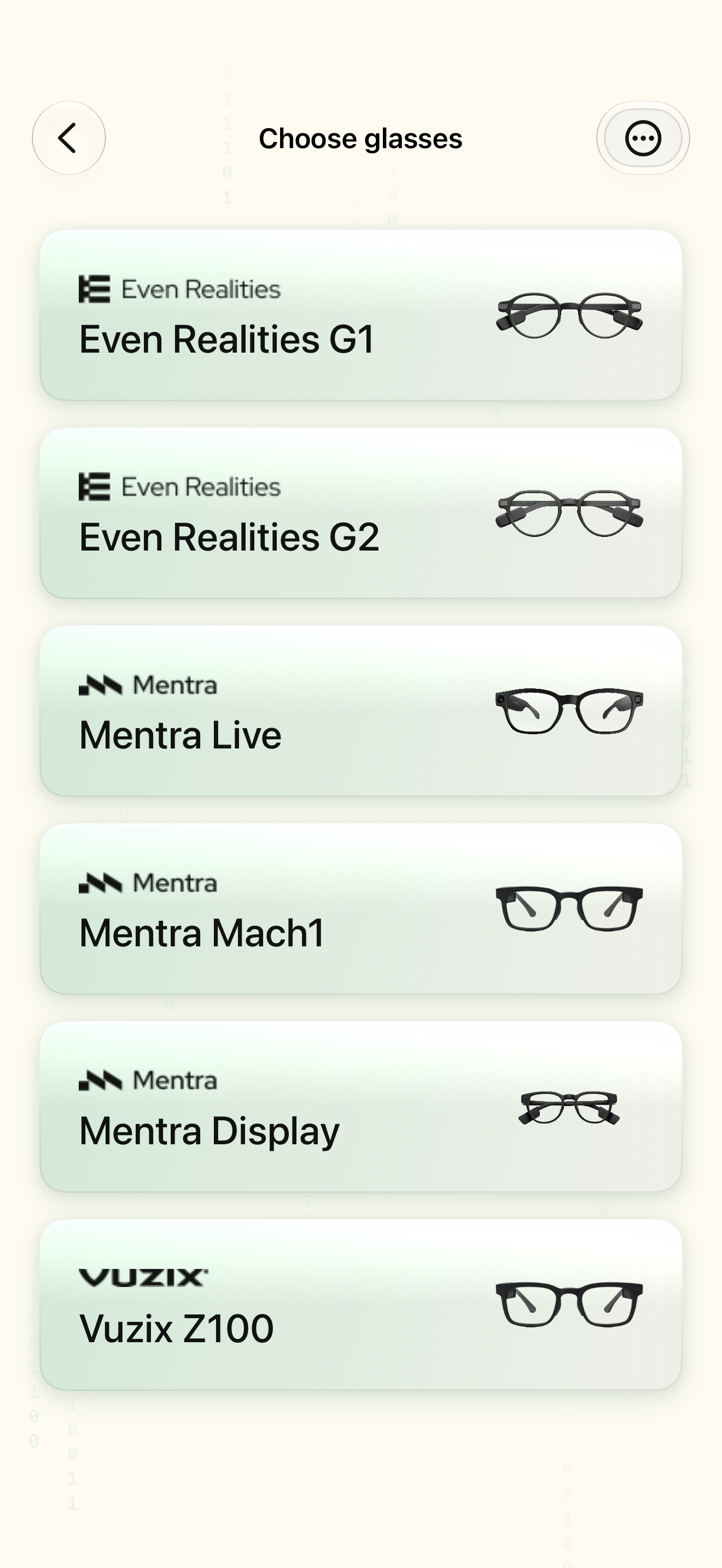Native iOS Choose glasses model screen