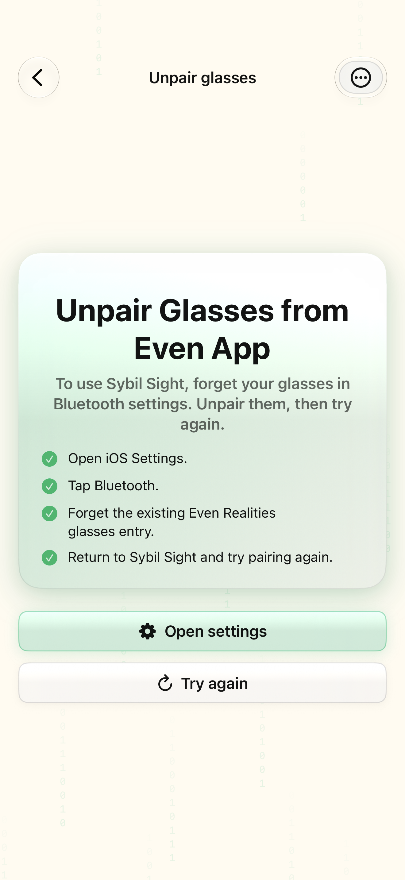 Native iOS Unpair from the Even app screen