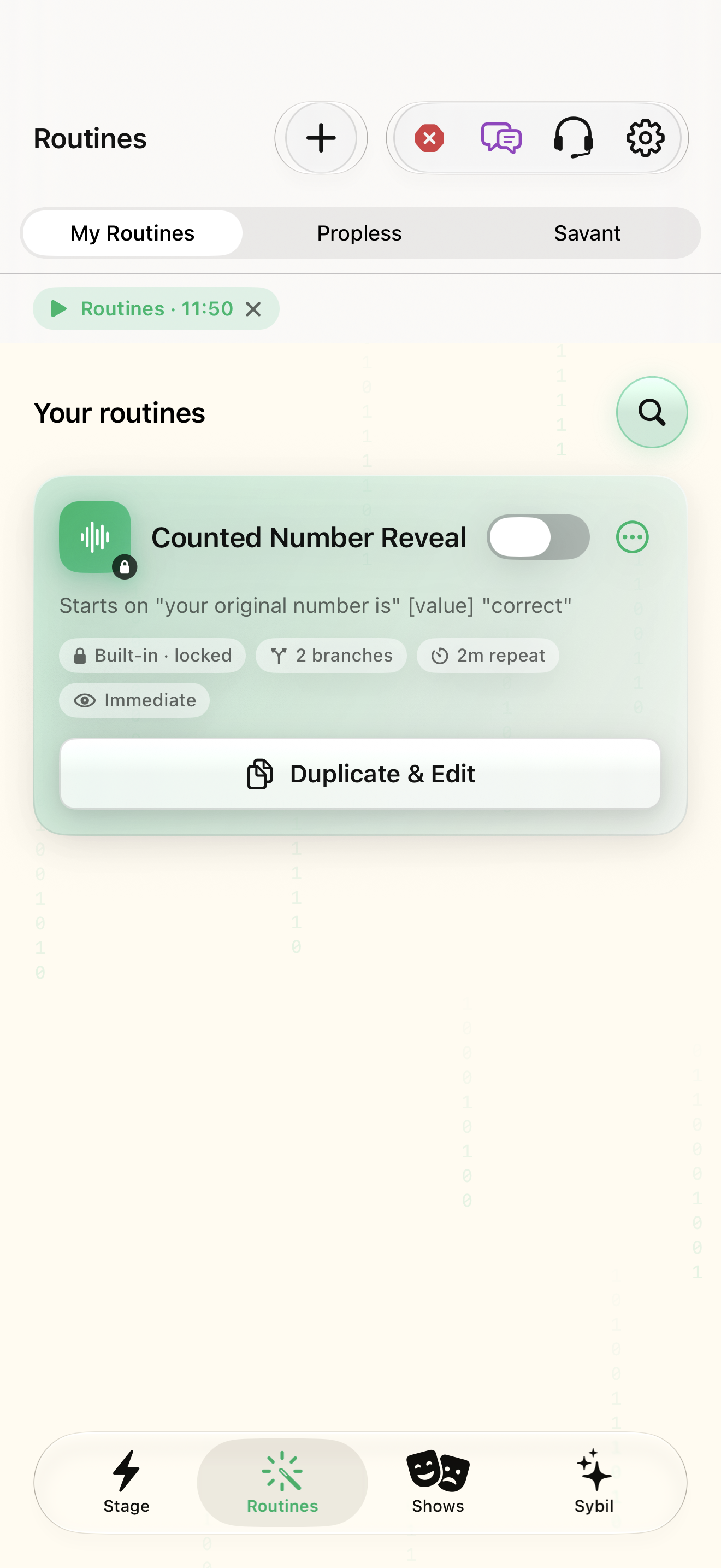 Native iOS Routines screen