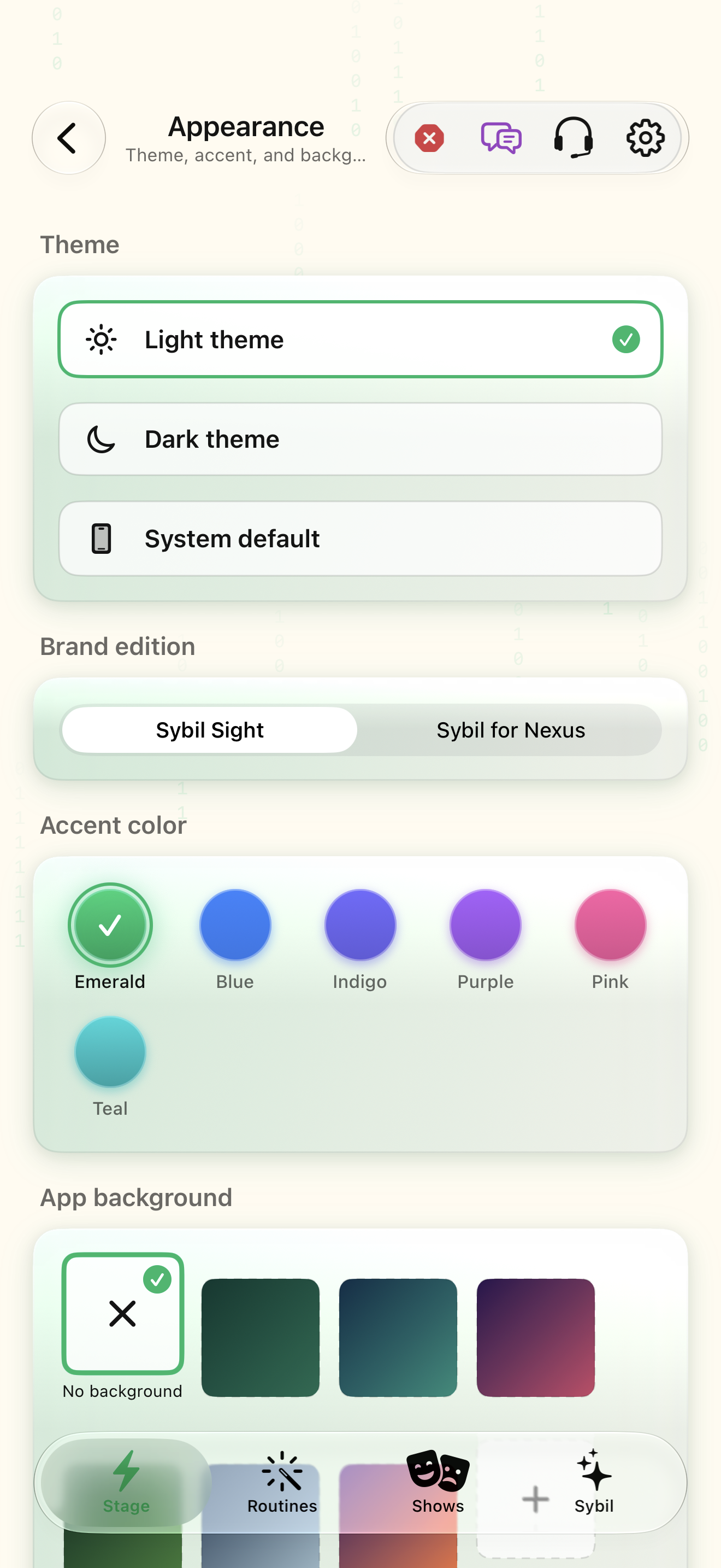Native iOS Appearance screen