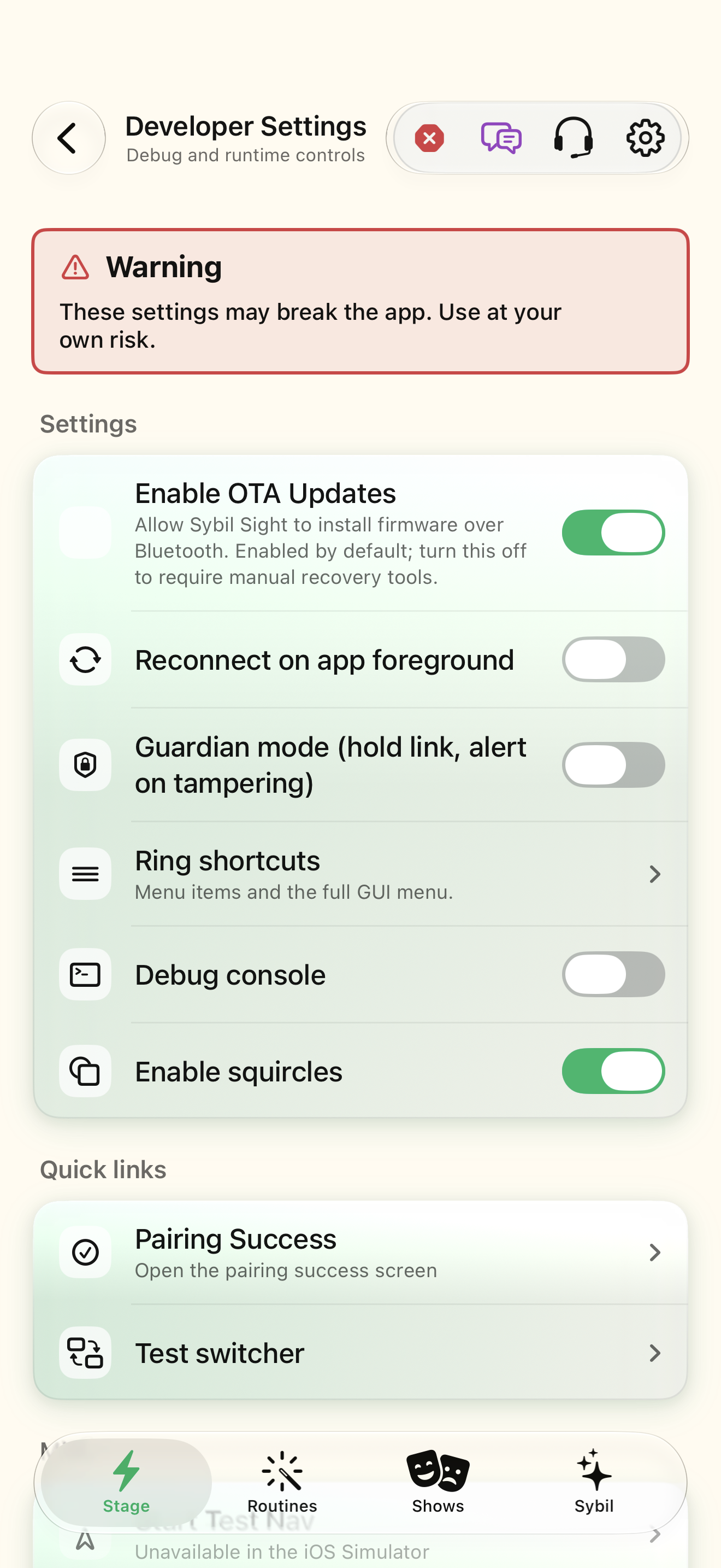 Native iOS Buffer debug screen