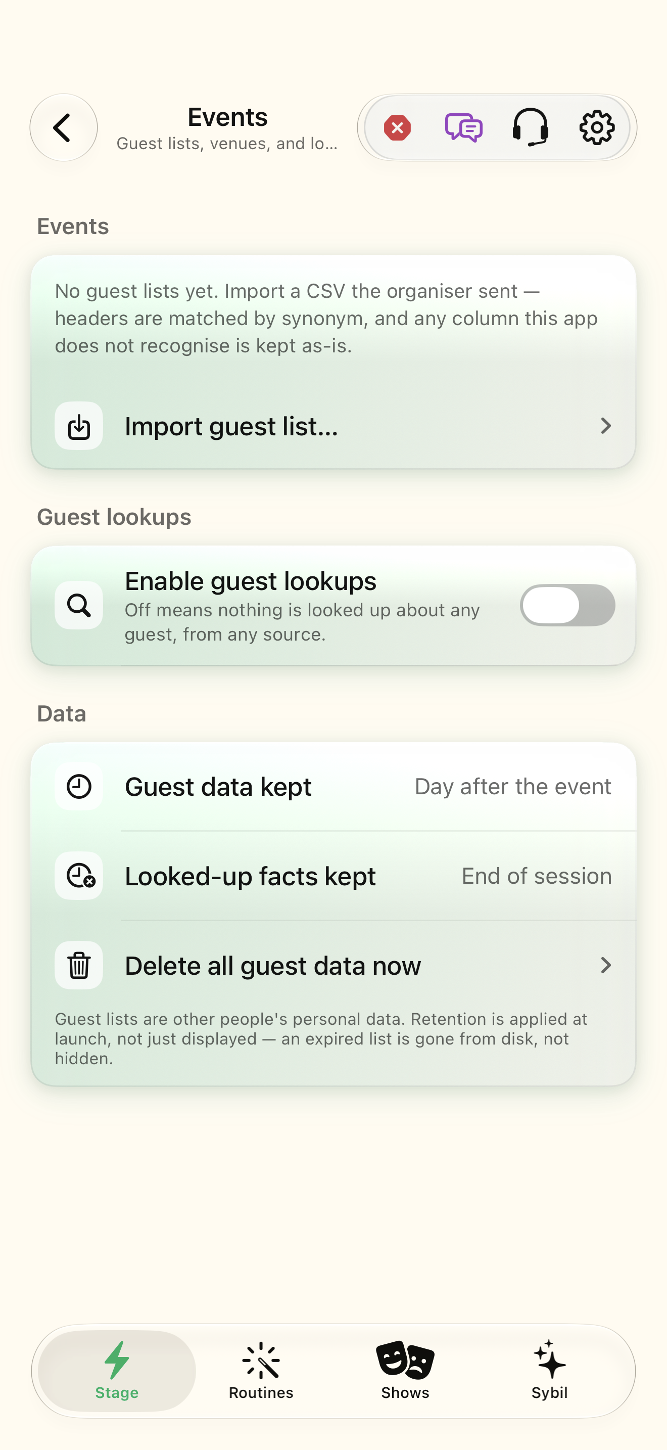 Native iOS Events & guests screen