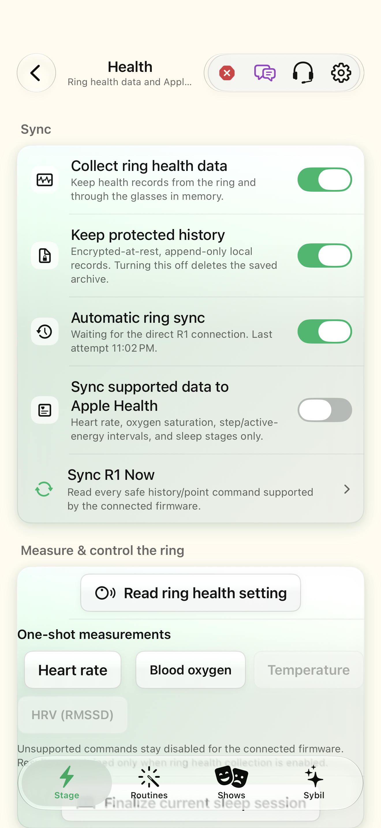 Native iOS Ring health screen