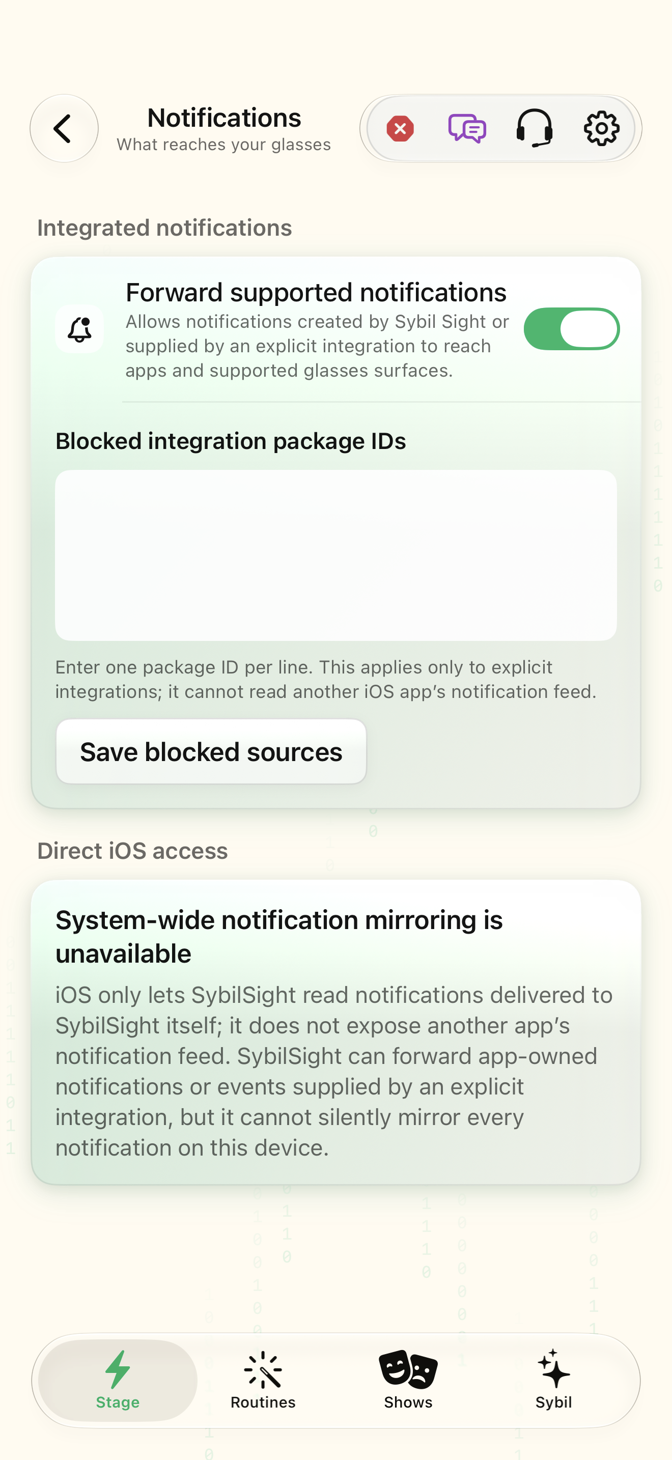 Native iOS Notifications screen