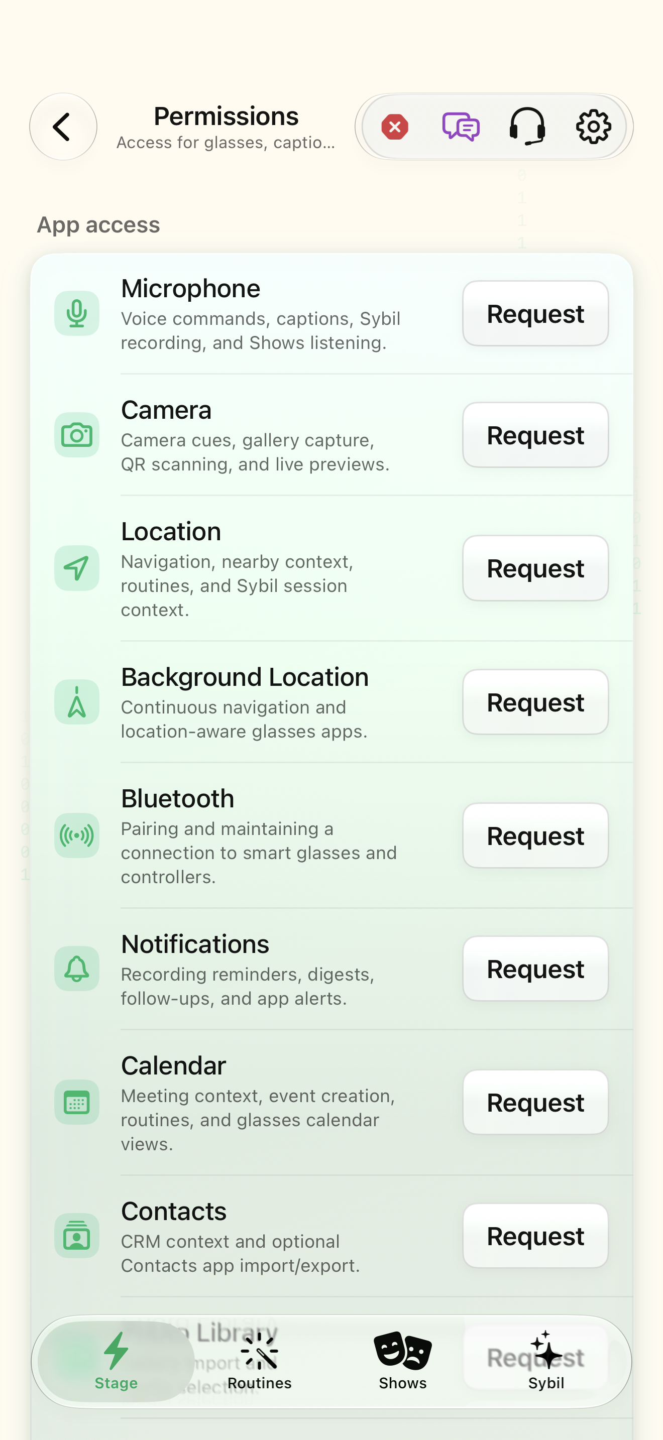 Native iOS Permissions screen