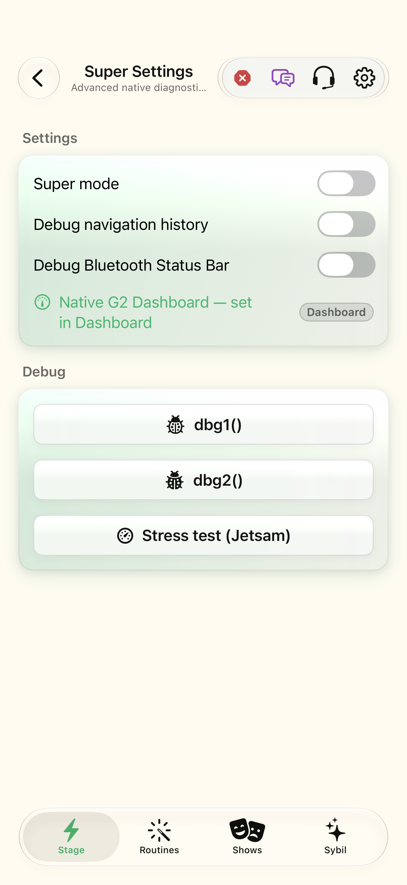 Native iOS Super settings screen