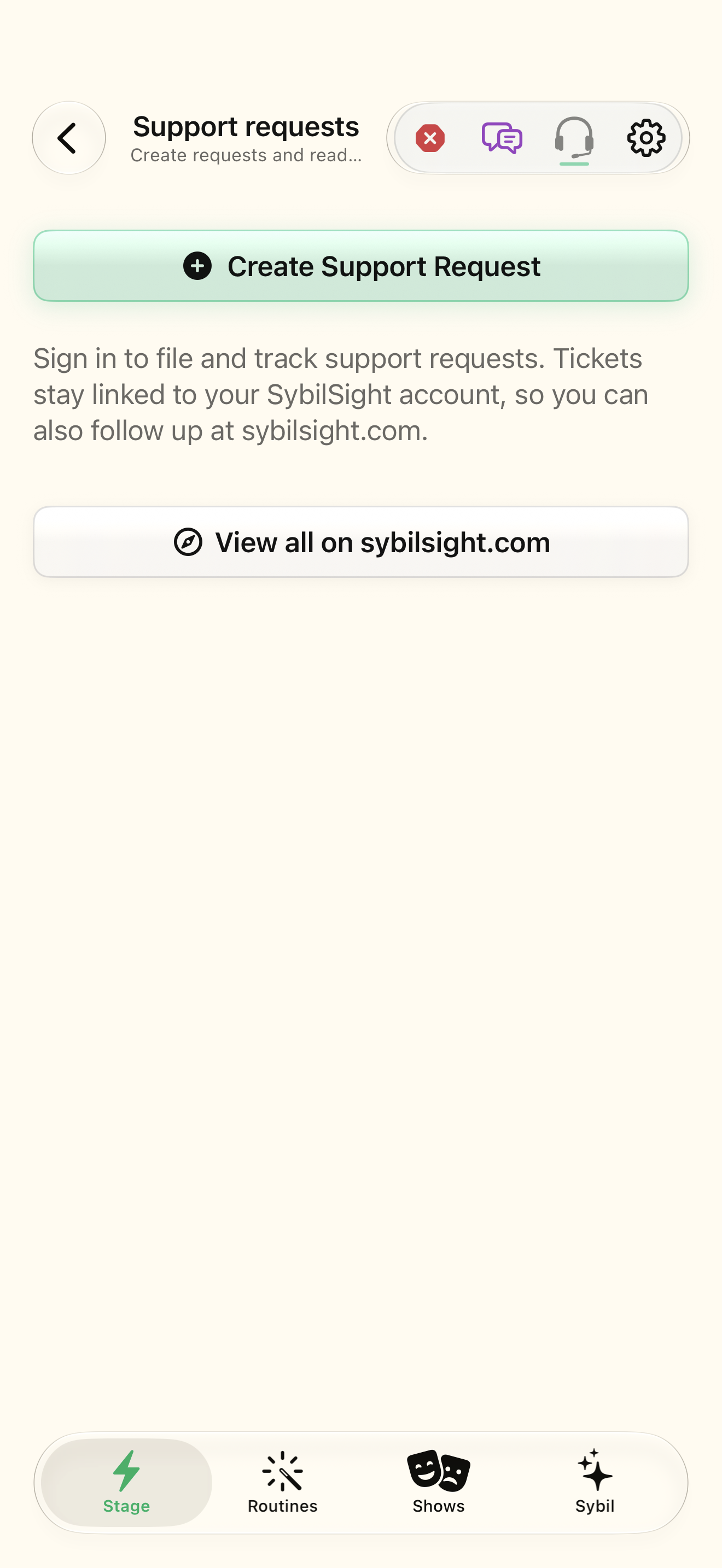 Open a support request native iOS screen