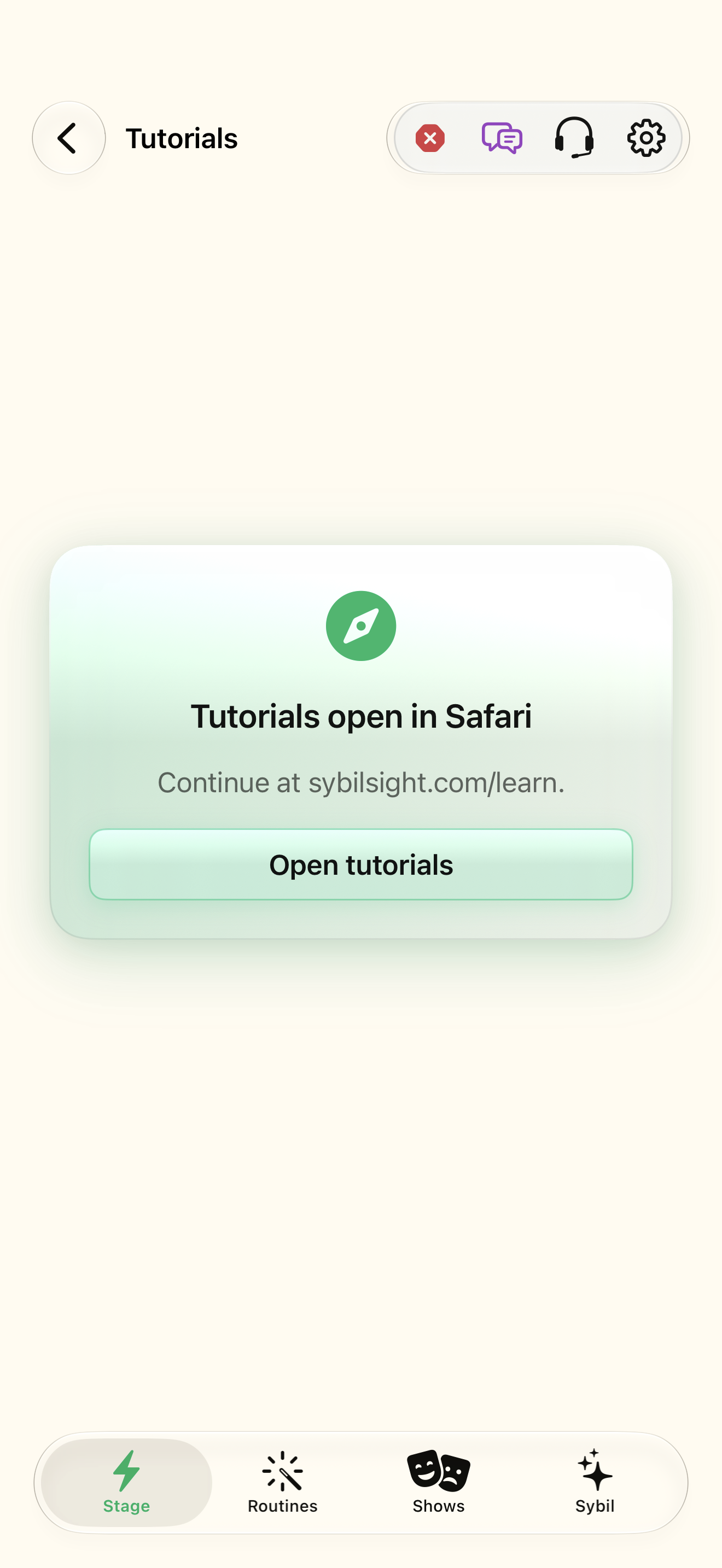 Native iOS Tutorials screen