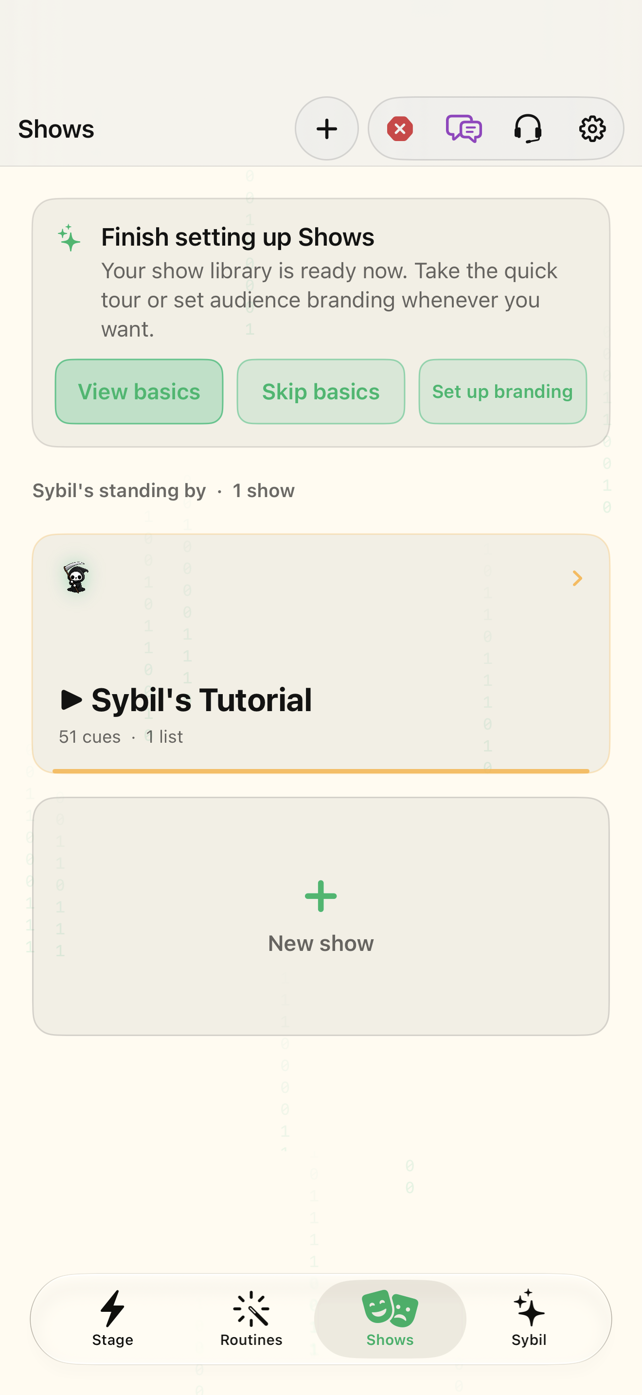 Native iOS Shows screen