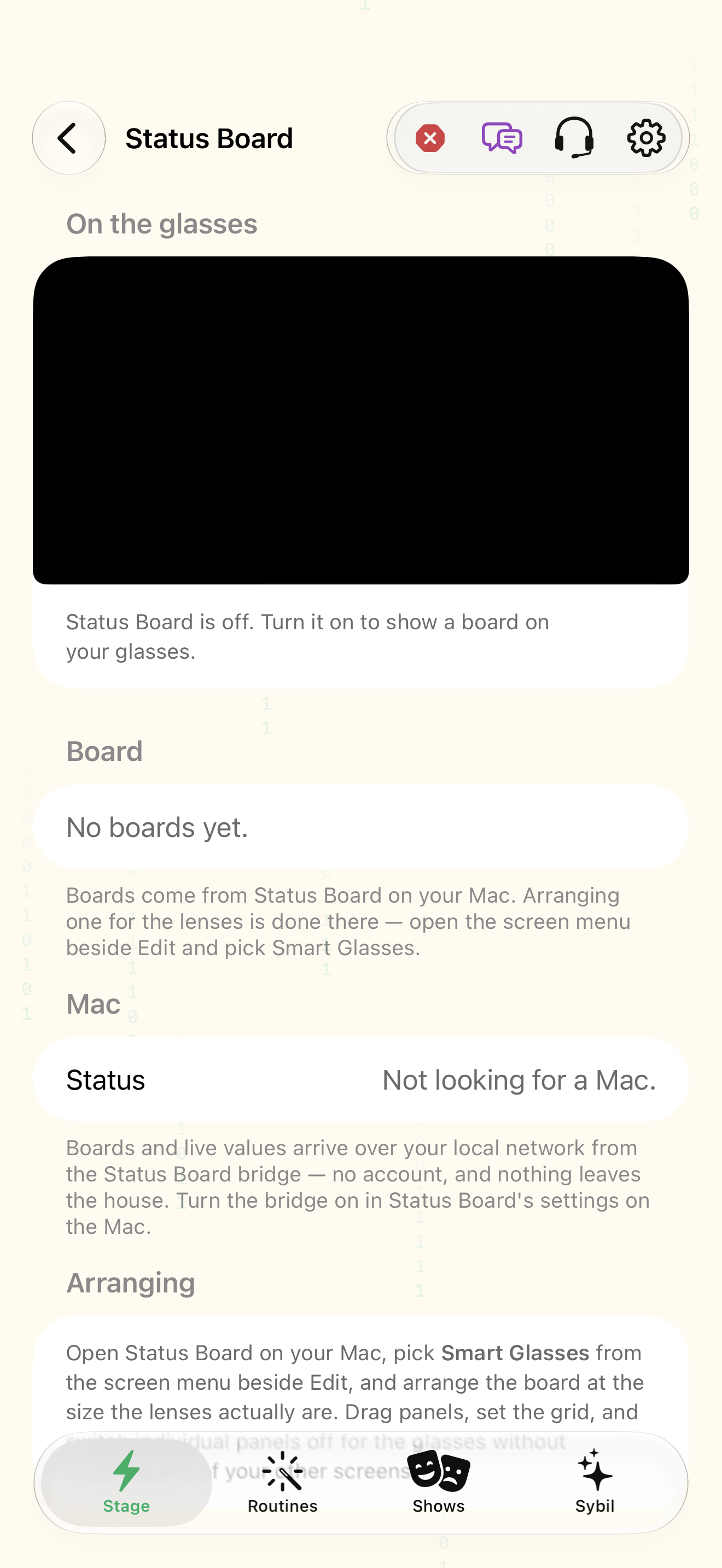 Native iOS Status Board screen