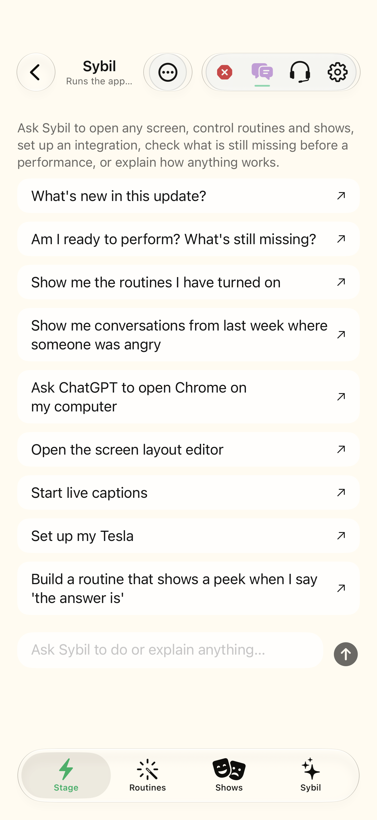 Ask Sybil to explain, find, and help native iOS screen