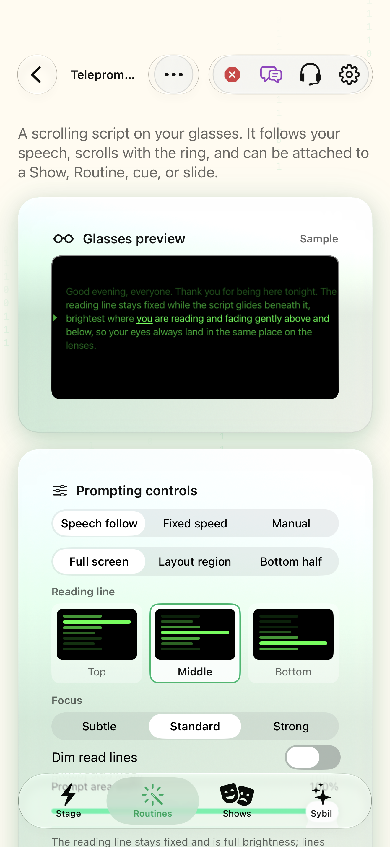 Read scripts and books hands free native iOS screen