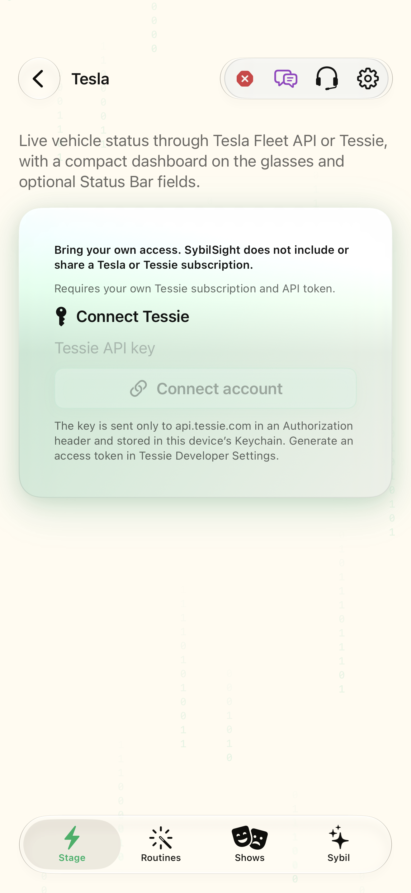 Connect vehicle data and choose HUD fields native iOS screen
