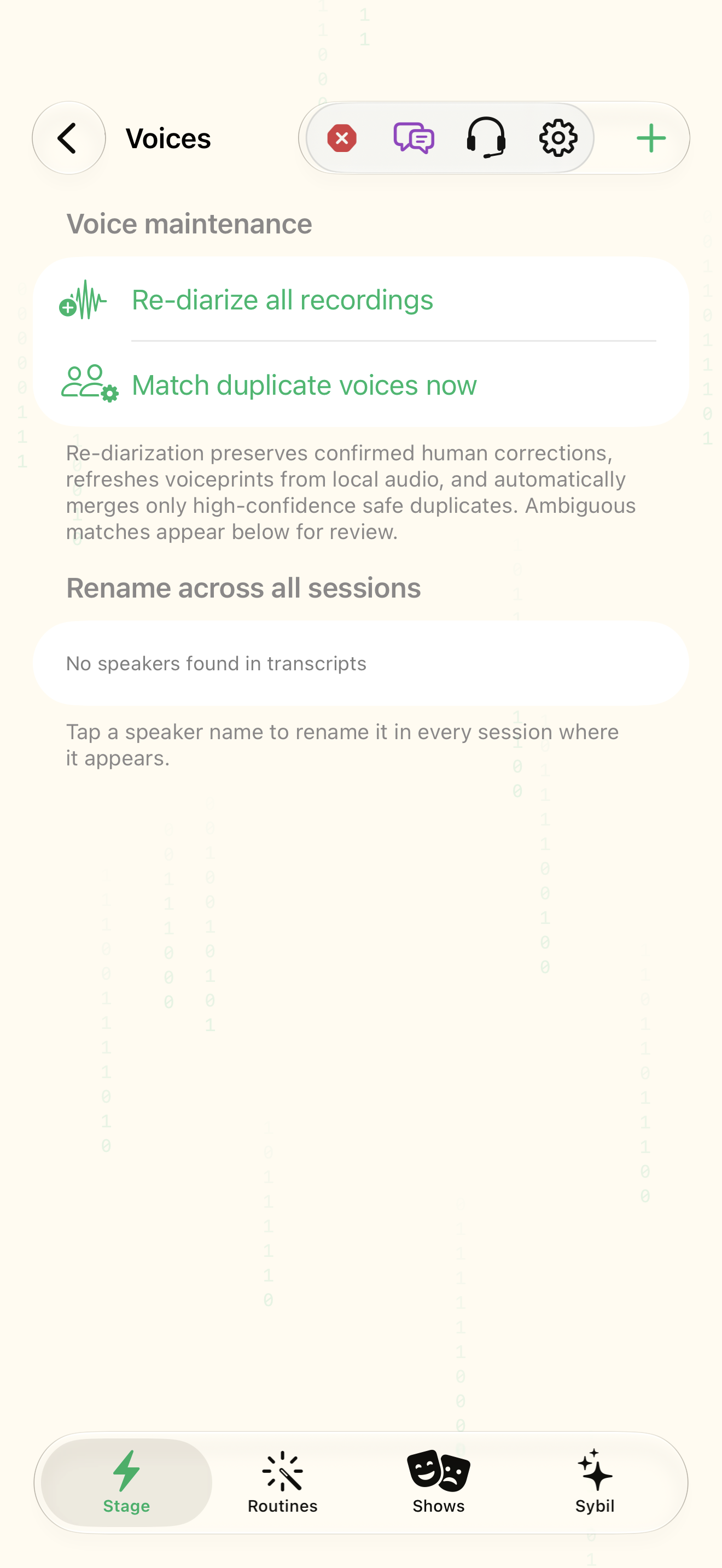 Native iOS Voices screen